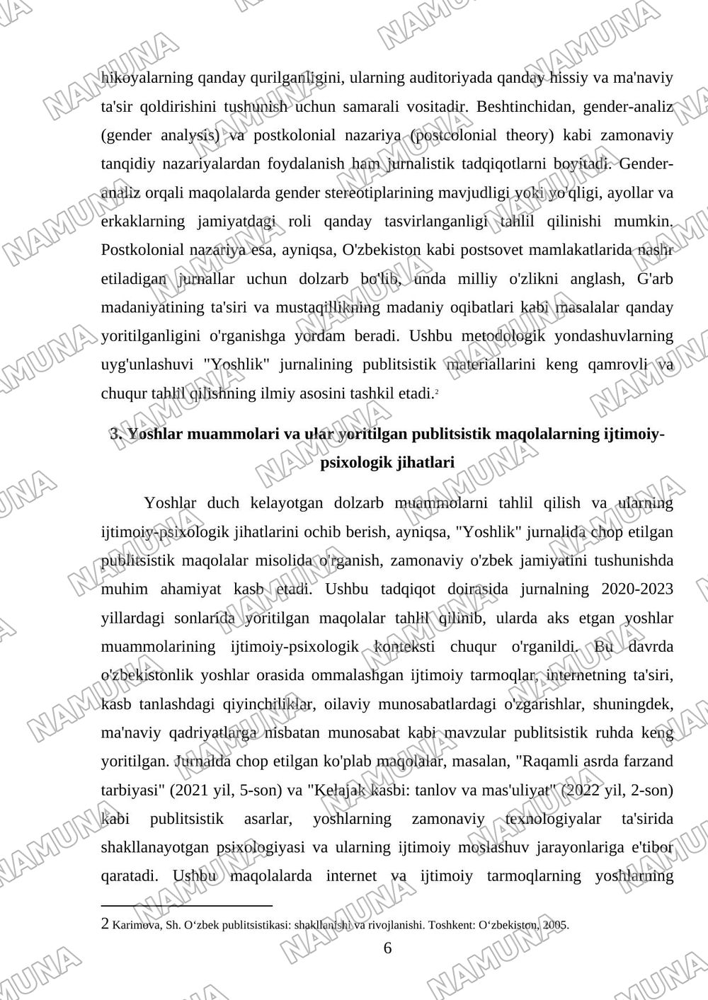 Yoshlik jurnalida bosilgan publitsistik maqolalar tahlili — mustaqil ish, 6-varaq