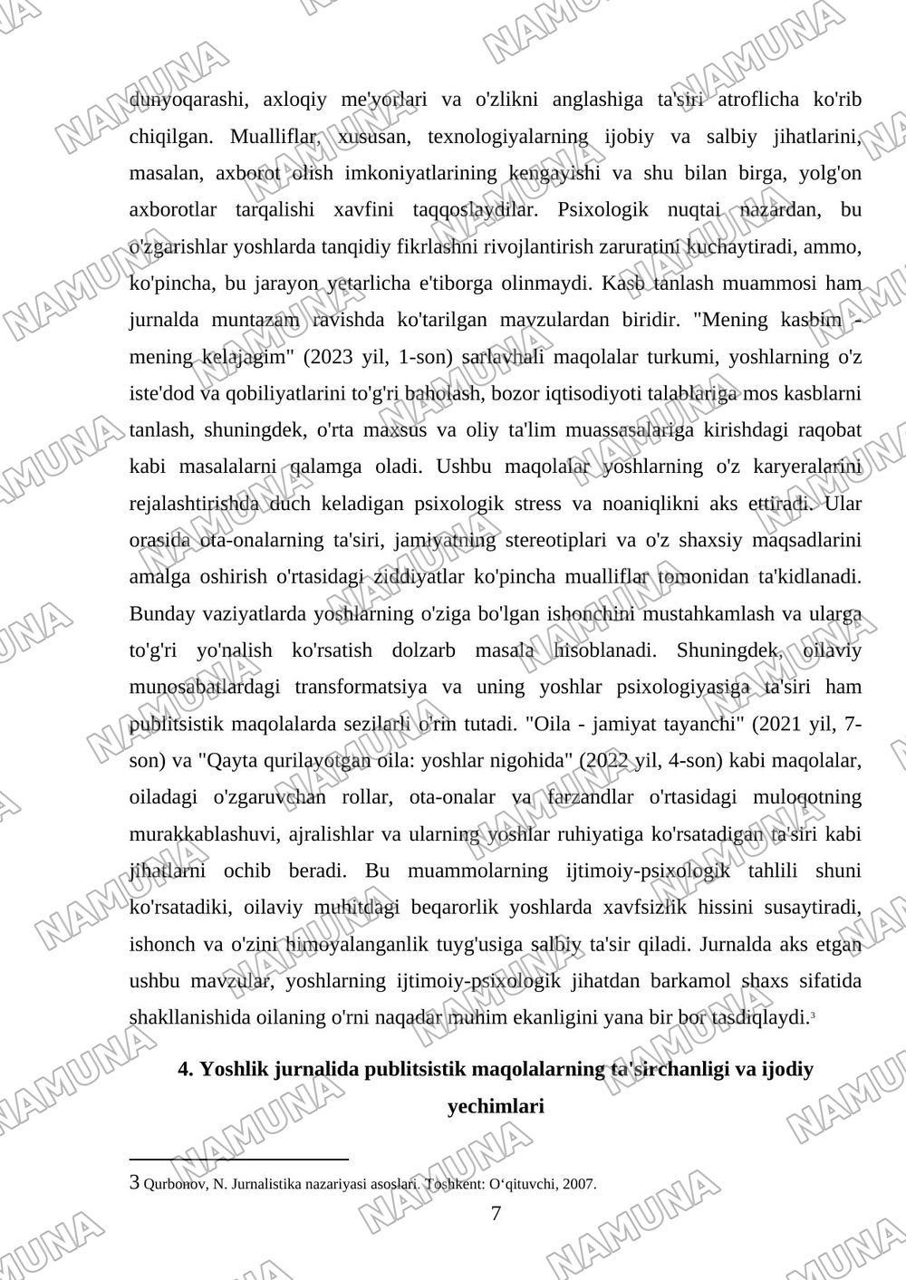 Yoshlik jurnalida bosilgan publitsistik maqolalar tahlili — mustaqil ish, 7-varaq