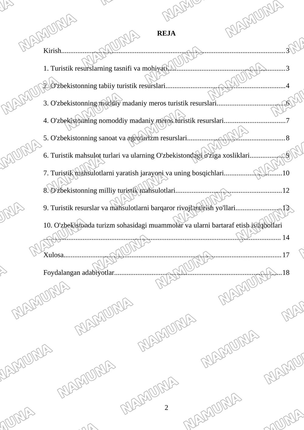 Turistik resurslar va mahsulotlar — mustaqil ish, 2-varaq