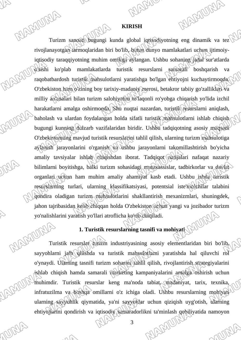 Turistik resurslar va mahsulotlar — mustaqil ish, 3-varaq