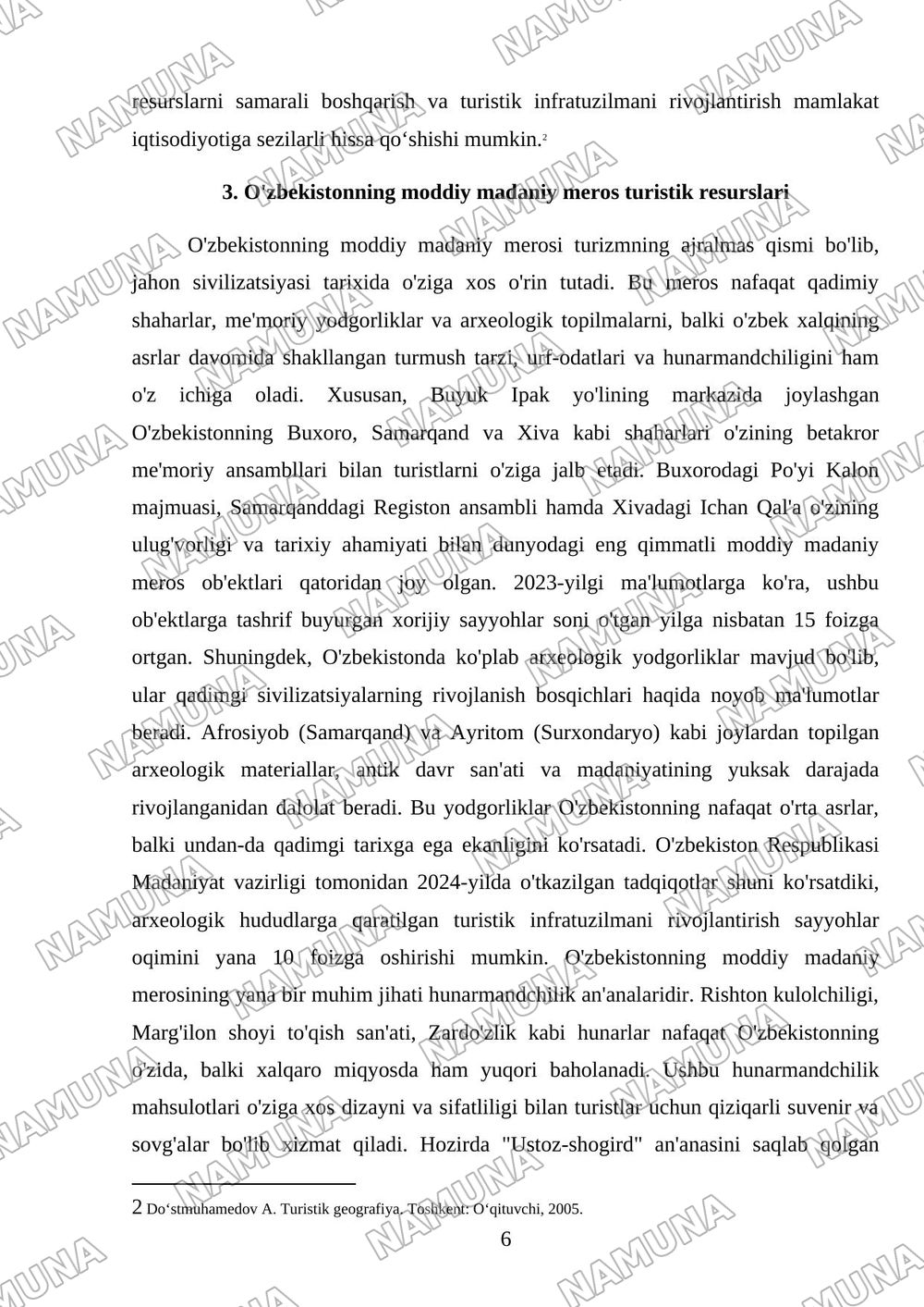 Turistik resurslar va mahsulotlar — mustaqil ish, 6-varaq