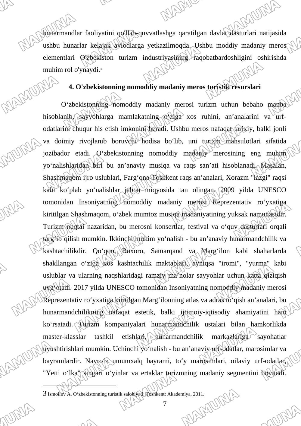 Turistik resurslar va mahsulotlar — mustaqil ish, 7-varaq