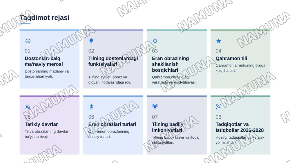 O‘zbek xalq dostonlarida til va eran obrazlari — zamonaviy taqdimot, 2-slayd