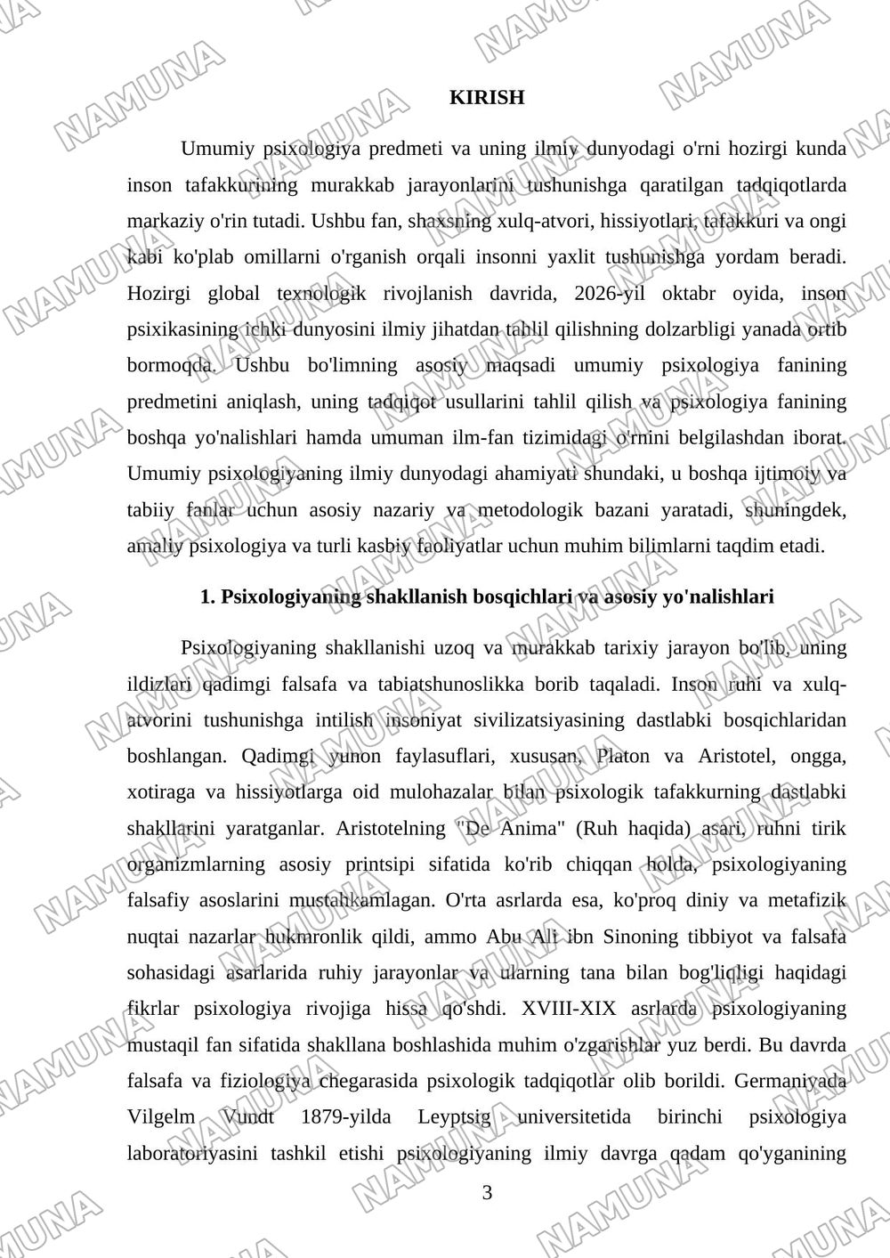 Umumiy psixologiya predmeti kelib chiqishi — mustaqil ish, 3-varaq