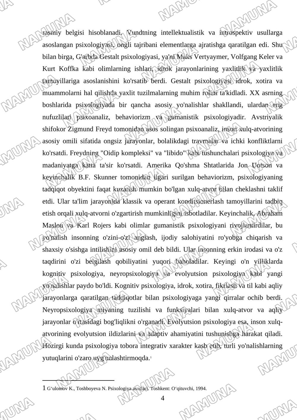 Umumiy psixologiya predmeti kelib chiqishi — mustaqil ish, 4-varaq