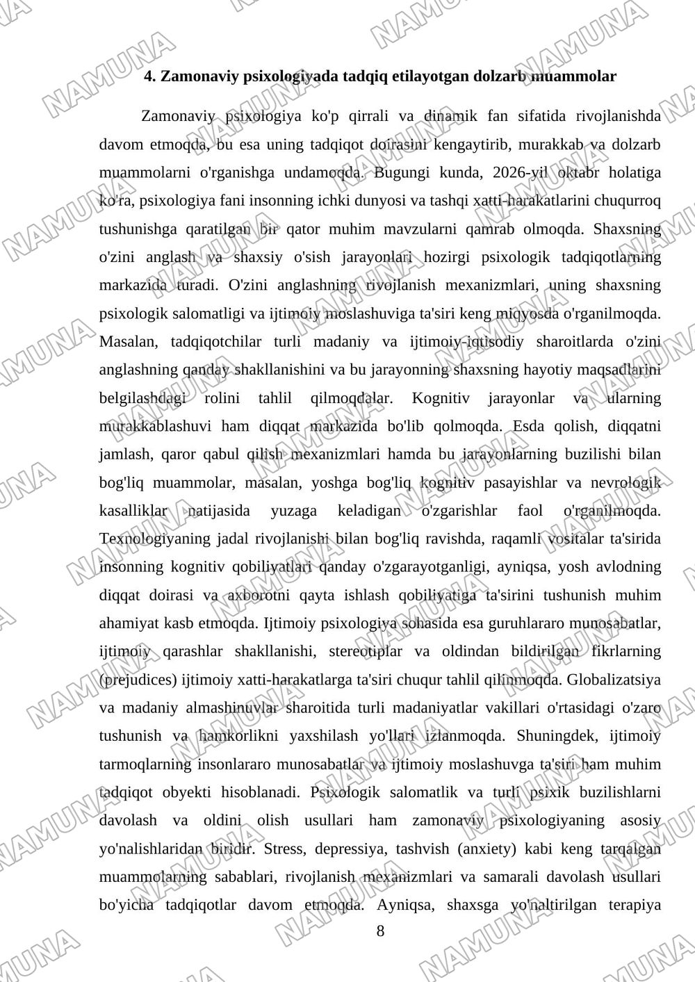 Umumiy psixologiya predmeti kelib chiqishi — mustaqil ish, 8-varaq