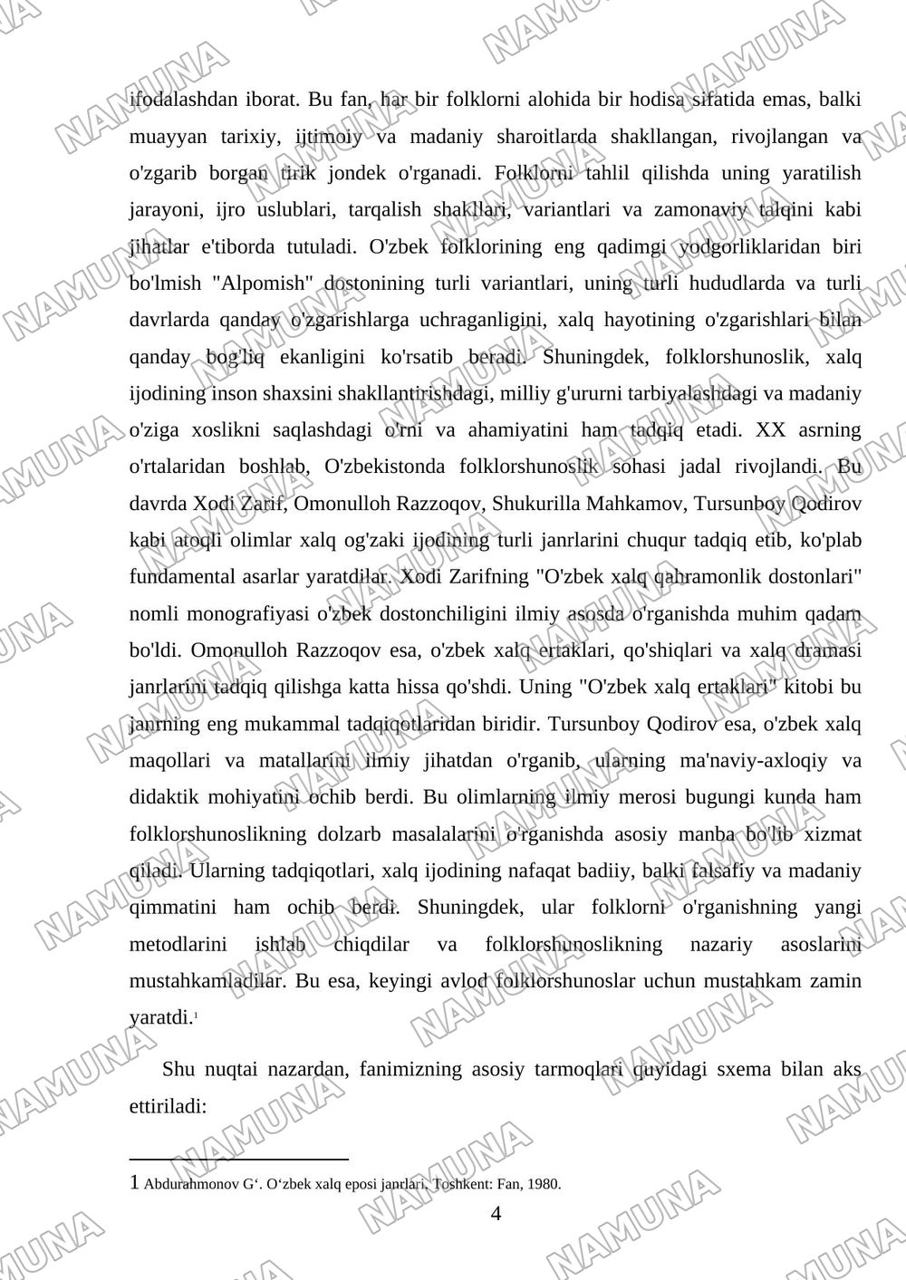 Folklorshunos olimlar hayoti,ijodi va folklorshunoslikka qòshgan hissasi — mustaqil ish, 4-varaq