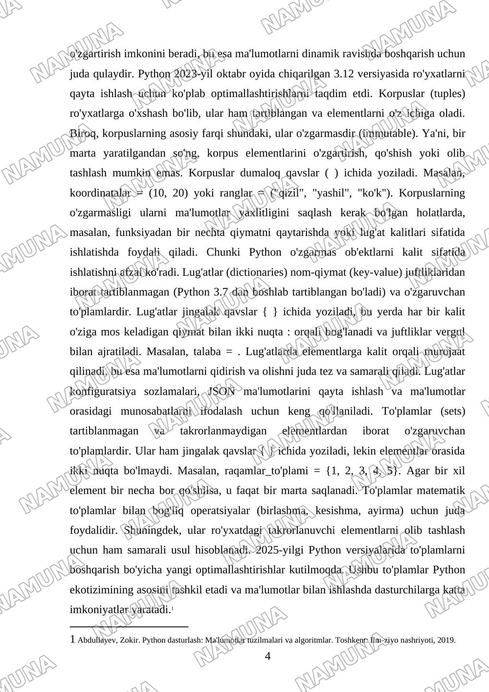 Pythonda ma'lumot to'plamlari bilan ishlash. — referat, 4-varaq