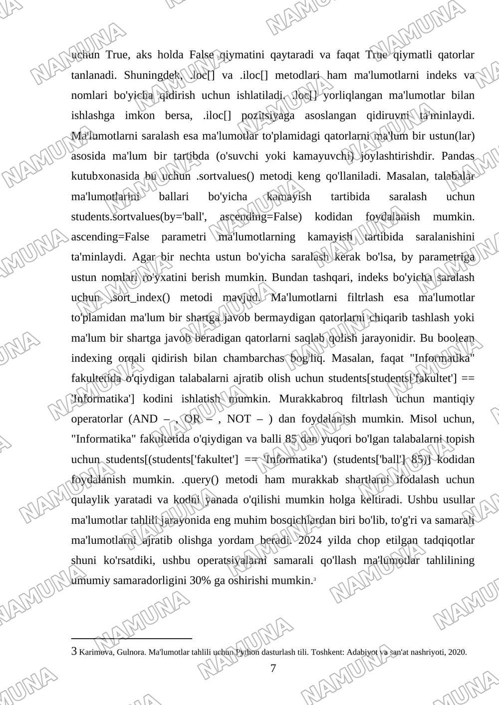 Pythonda ma'lumot to'plamlari bilan ishlash. — referat, 7-varaq