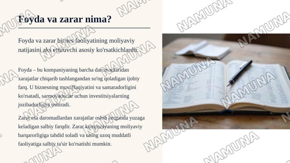 Biznesda foyda va zarar tahlili — zamonaviy taqdimot, 3-slayd