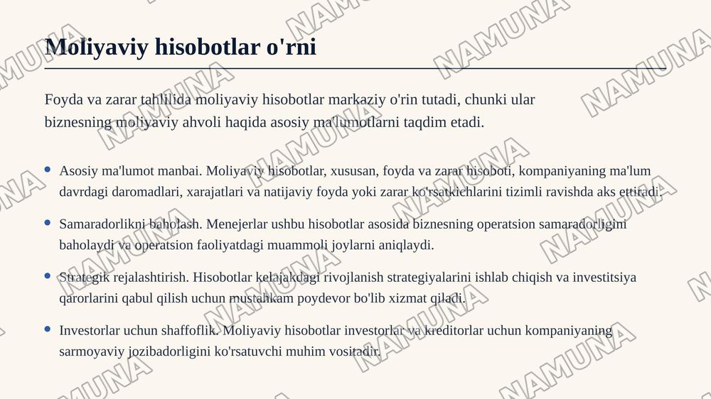 Biznesda foyda va zarar tahlili — zamonaviy taqdimot, 4-slayd
