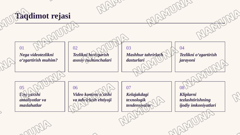 Videoklip tezligini oʻzgartirish va eksport qilish — zamonaviy taqdimot, 2-slayd