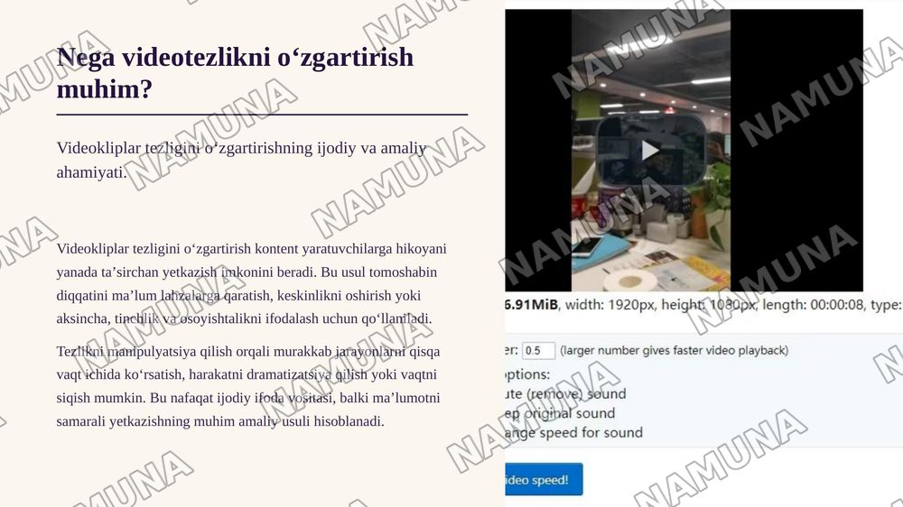 Videoklip tezligini oʻzgartirish va eksport qilish — zamonaviy taqdimot, 3-slayd