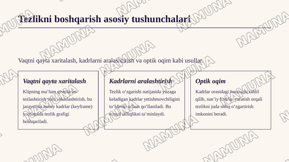 Videoklip tezligini oʻzgartirish va eksport qilish — zamonaviy taqdimot, 4-slayd