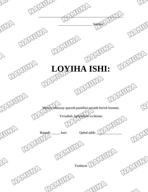 Hususiy quyosh panellari ornatib berish hizmati. — loyiha ishi