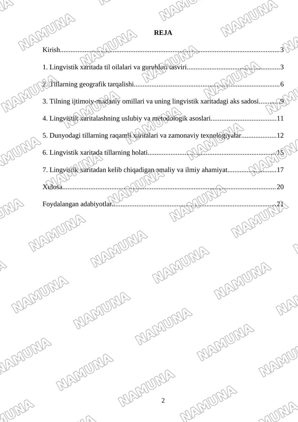 Dunyoning lingvistik xaritasi — mustaqil ish, 2-varaq