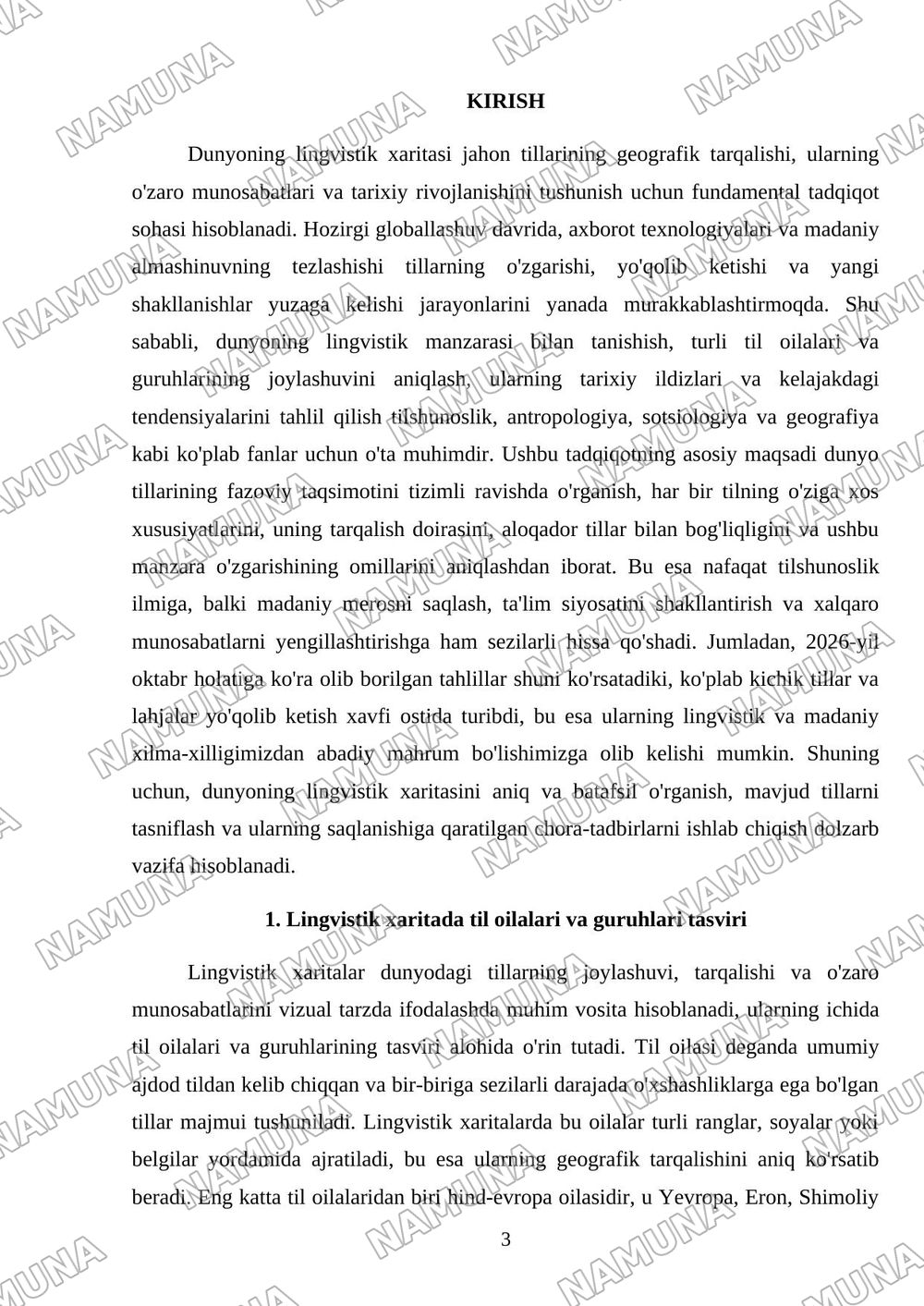 Dunyoning lingvistik xaritasi — mustaqil ish, 3-varaq