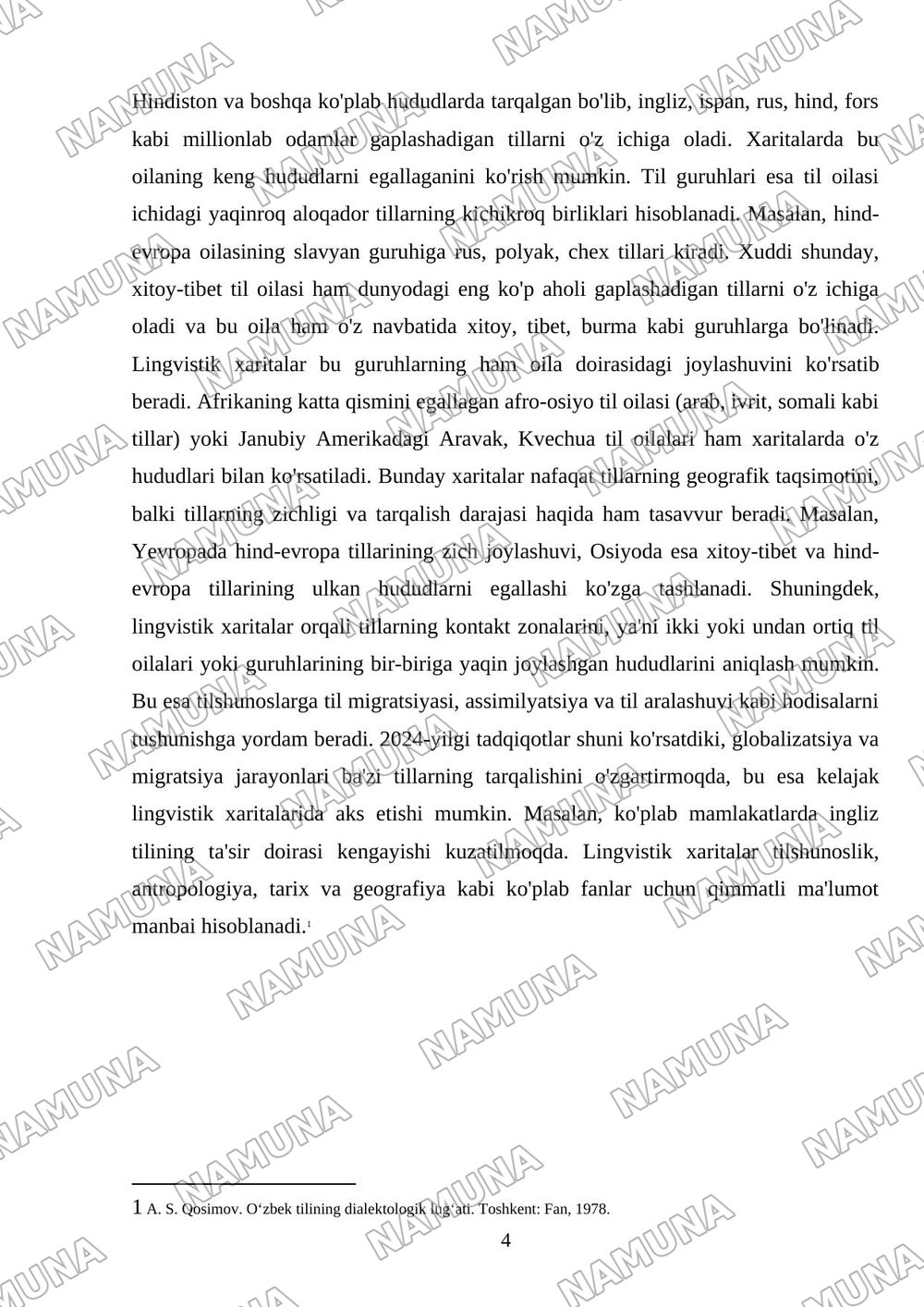 Dunyoning lingvistik xaritasi — mustaqil ish, 4-varaq