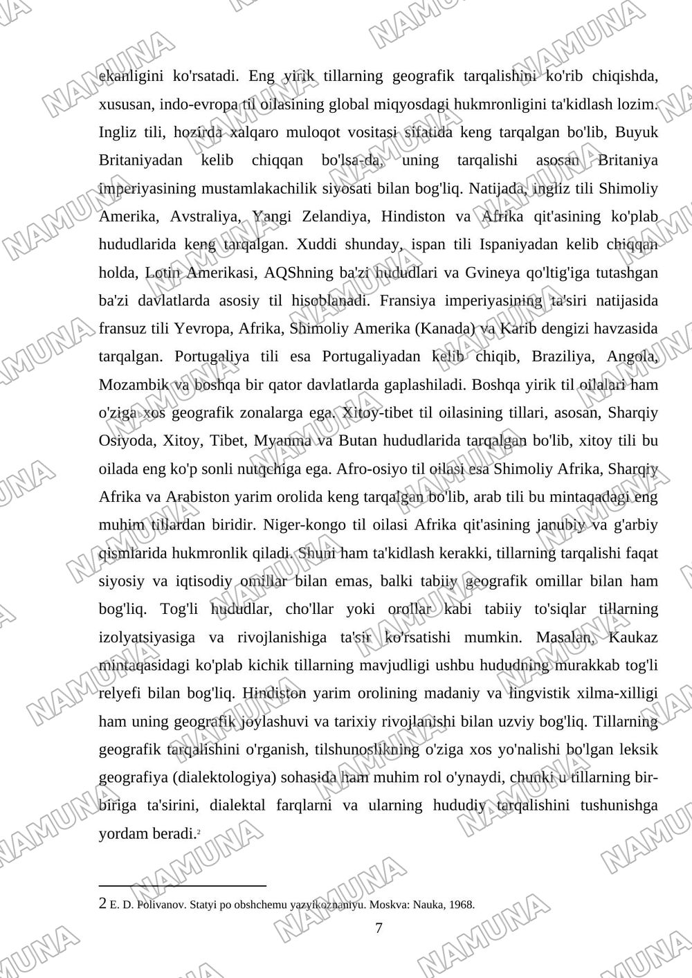 Dunyoning lingvistik xaritasi — mustaqil ish, 7-varaq