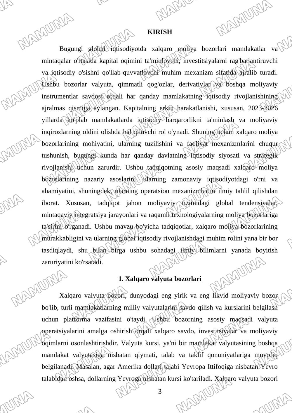 Xalqaro moliya bozorlari va ularning faoliyat mexanizmi — mustaqil ish, 3-varaq