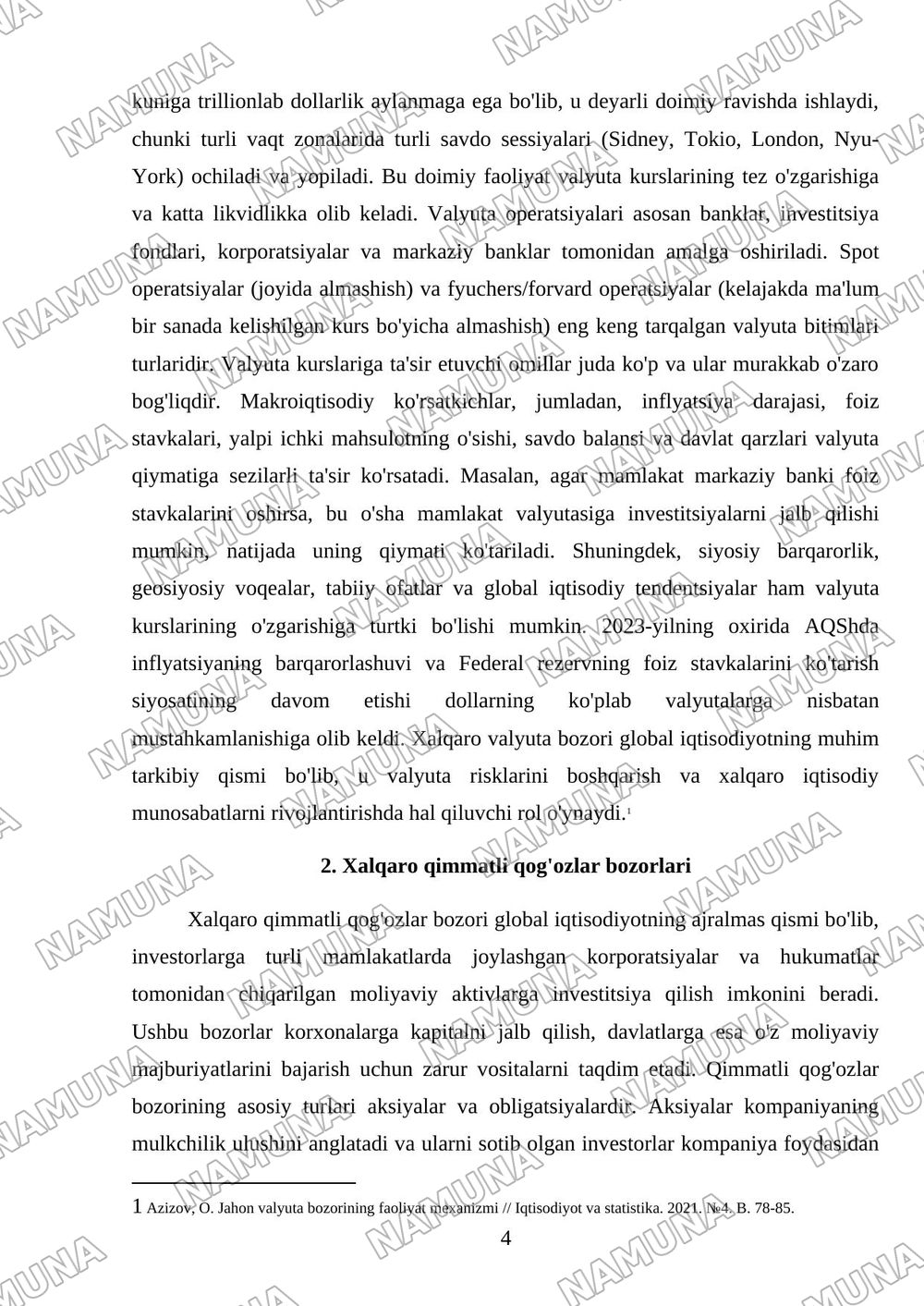 Xalqaro moliya bozorlari va ularning faoliyat mexanizmi — mustaqil ish, 4-varaq