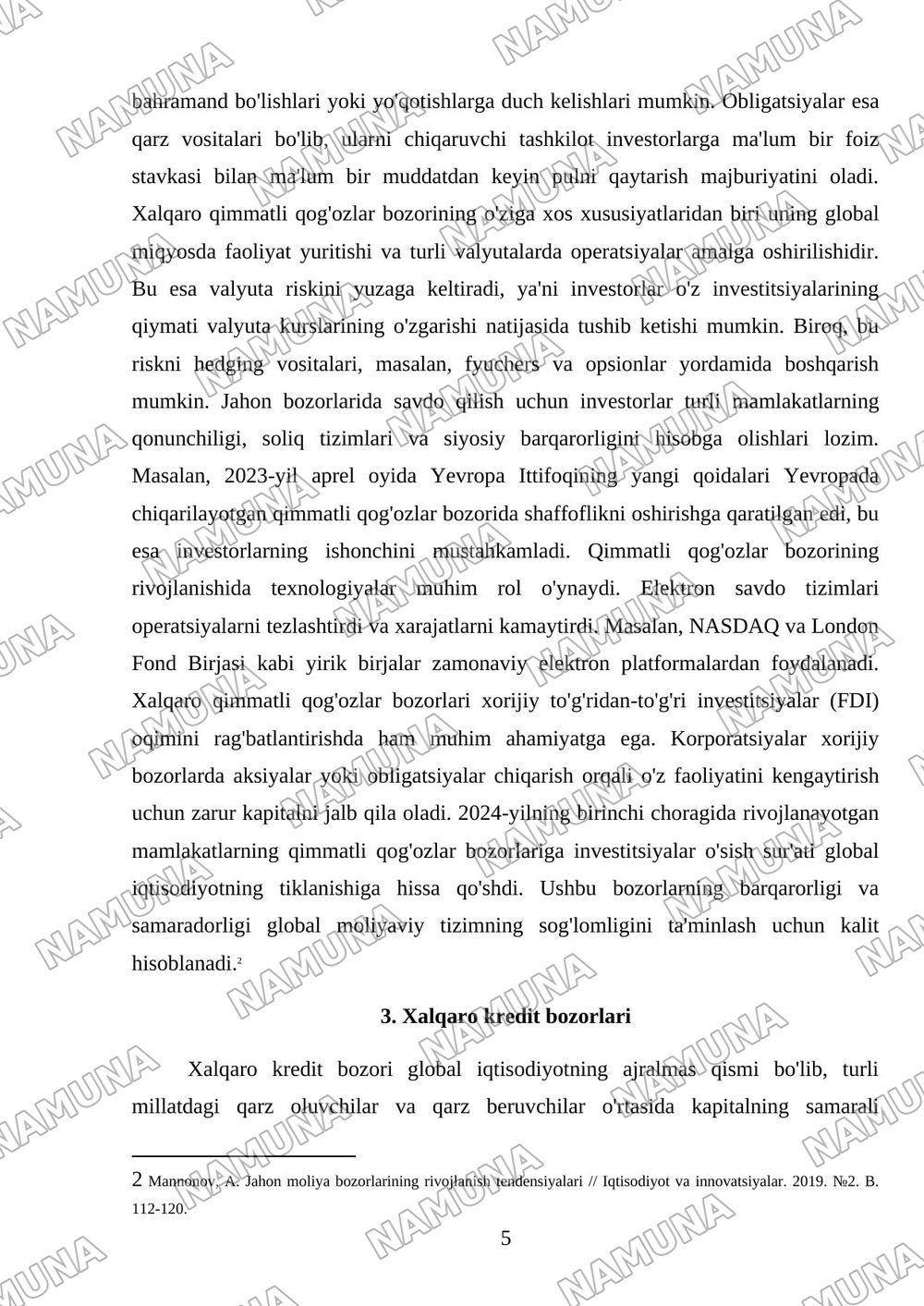 Xalqaro moliya bozorlari va ularning faoliyat mexanizmi — mustaqil ish, 5-varaq