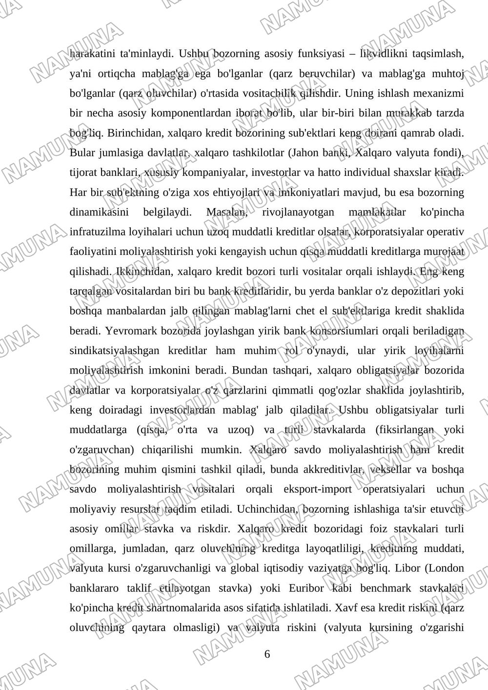 Xalqaro moliya bozorlari va ularning faoliyat mexanizmi — mustaqil ish, 6-varaq