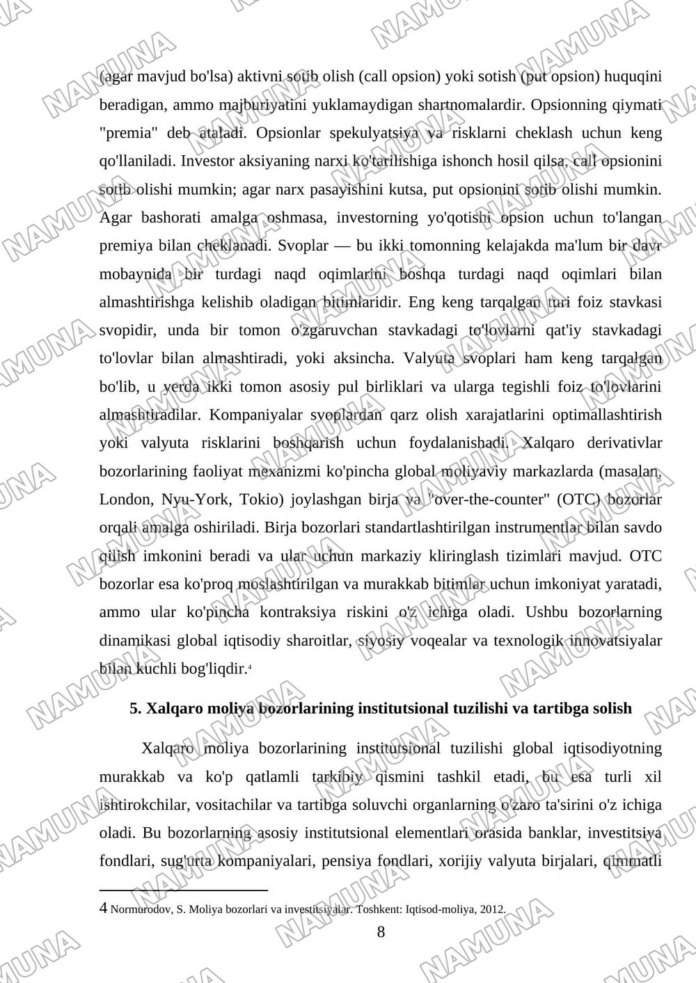 Xalqaro moliya bozorlari va ularning faoliyat mexanizmi — mustaqil ish, 8-varaq