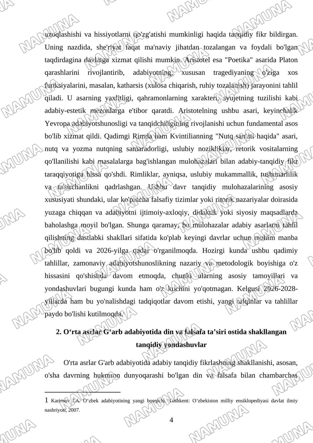Gʻarb mumtoz adabiyotida adabiy-tanqidiy fikrlash taraqqiyoti — mustaqil ish, 4-varaq