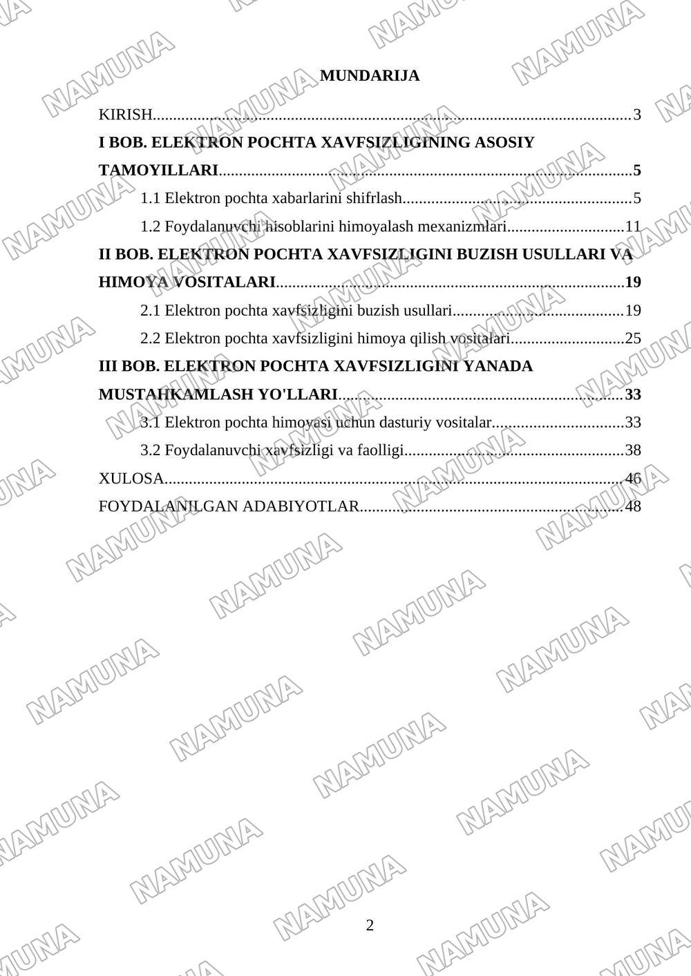 Elektron pochta xizmatlarida axborot xavfsizligini ta’minlash. — kurs ishi, 2-varaq