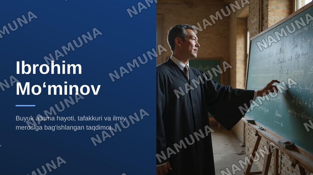 "Ibrohim Mo‘minov — tafakkur, jasorat va ilmiy meros" — zamonaviy taqdimot, 1-slayd