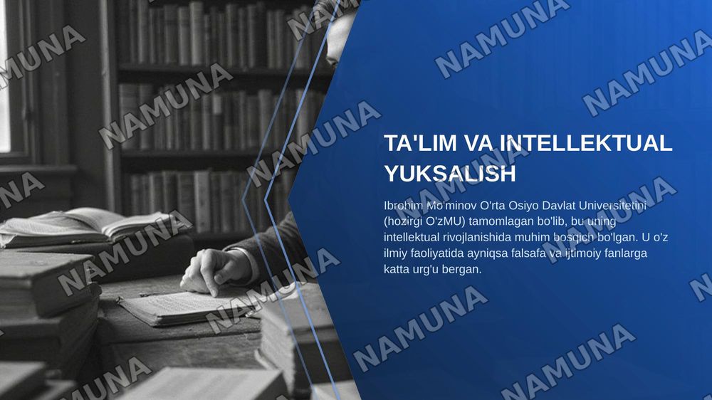 "Ibrohim Mo‘minov — tafakkur, jasorat va ilmiy meros" — zamonaviy taqdimot, 4-slayd