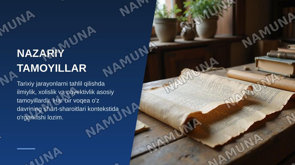O‘zbekistonning eng yangi tarixi fanining predmeti, maqsadi va vazifalari, uni o‘rganishning nazariy-metodologik tamoyillari. — zamonaviy taqdimot, 7-slayd