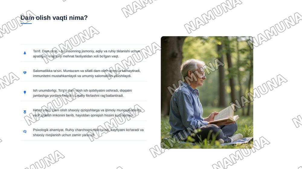 Dam olish vaqtlari va turlari — zamonaviy taqdimot, 3-slayd