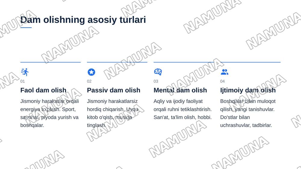 Dam olish vaqtlari va turlari — zamonaviy taqdimot, 4-slayd