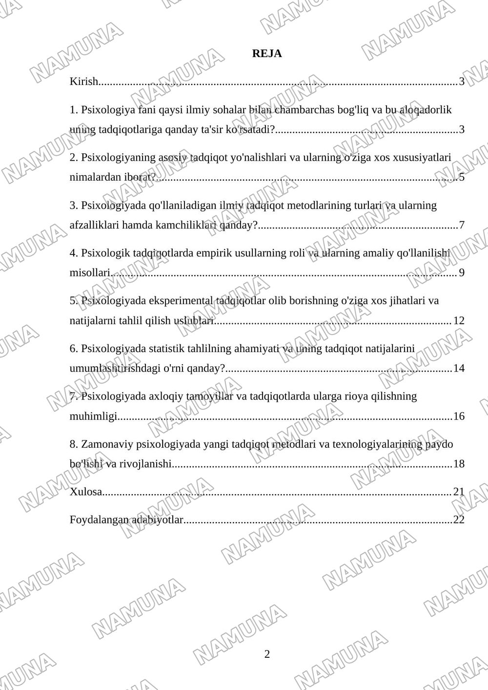 Psixologiya fanining sohalari va uning tadqiqot metodlari — mustaqil ish, 2-varaq