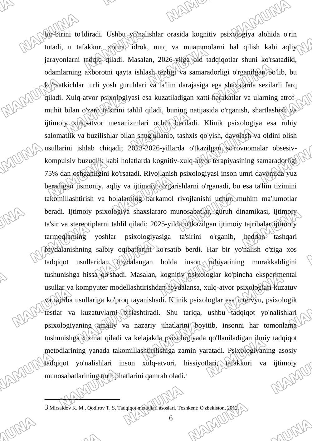 Psixologiya fanining sohalari va uning tadqiqot metodlari — mustaqil ish, 6-varaq