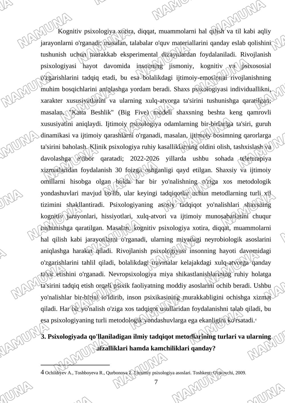 Psixologiya fanining sohalari va uning tadqiqot metodlari — mustaqil ish, 7-varaq