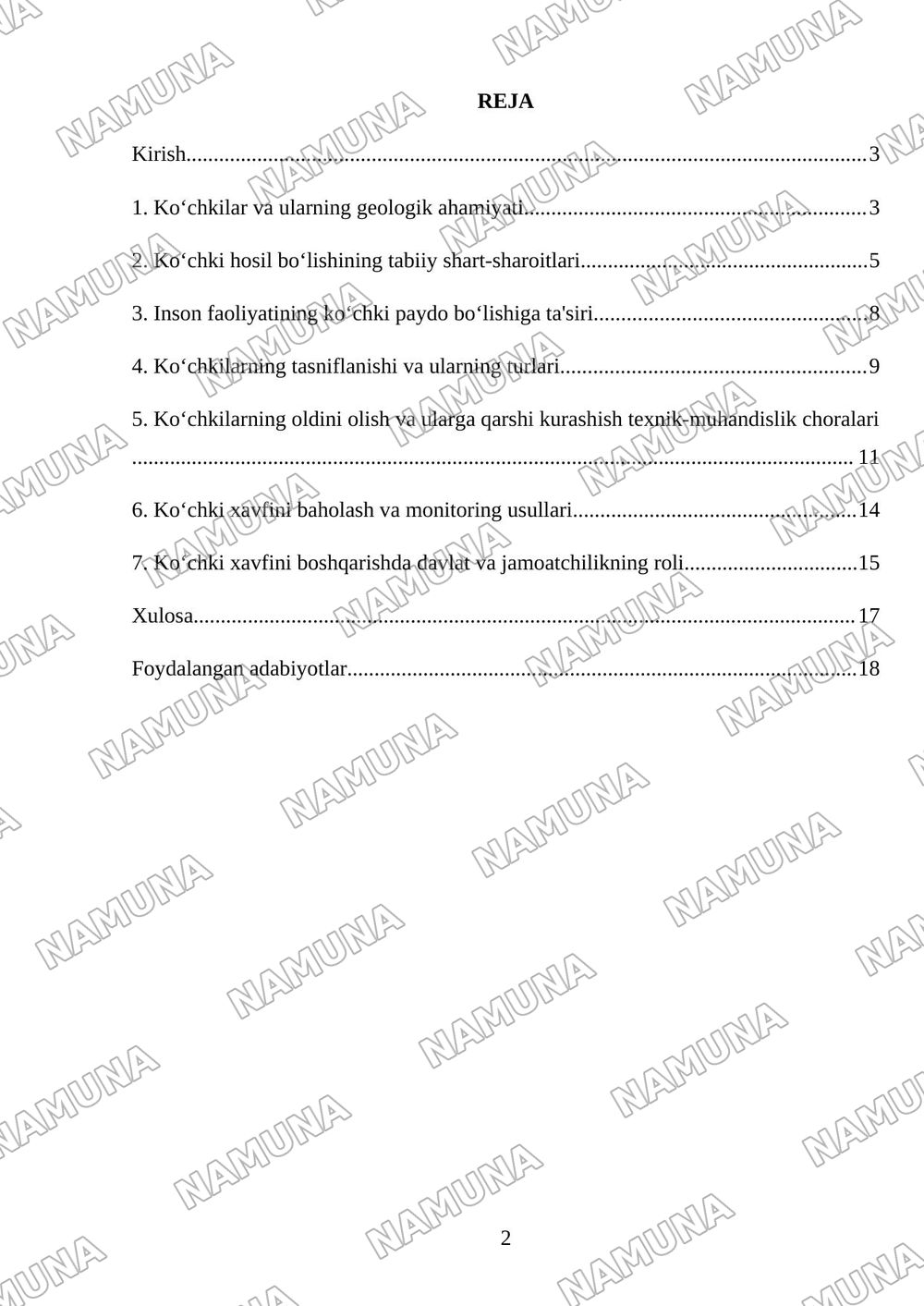Koʻchkilar shakllanish shartlari va shakllanish sabablar .koʻchkilarni tasniflash va nazorat qilish choralari — mustaqil ish, 2-varaq