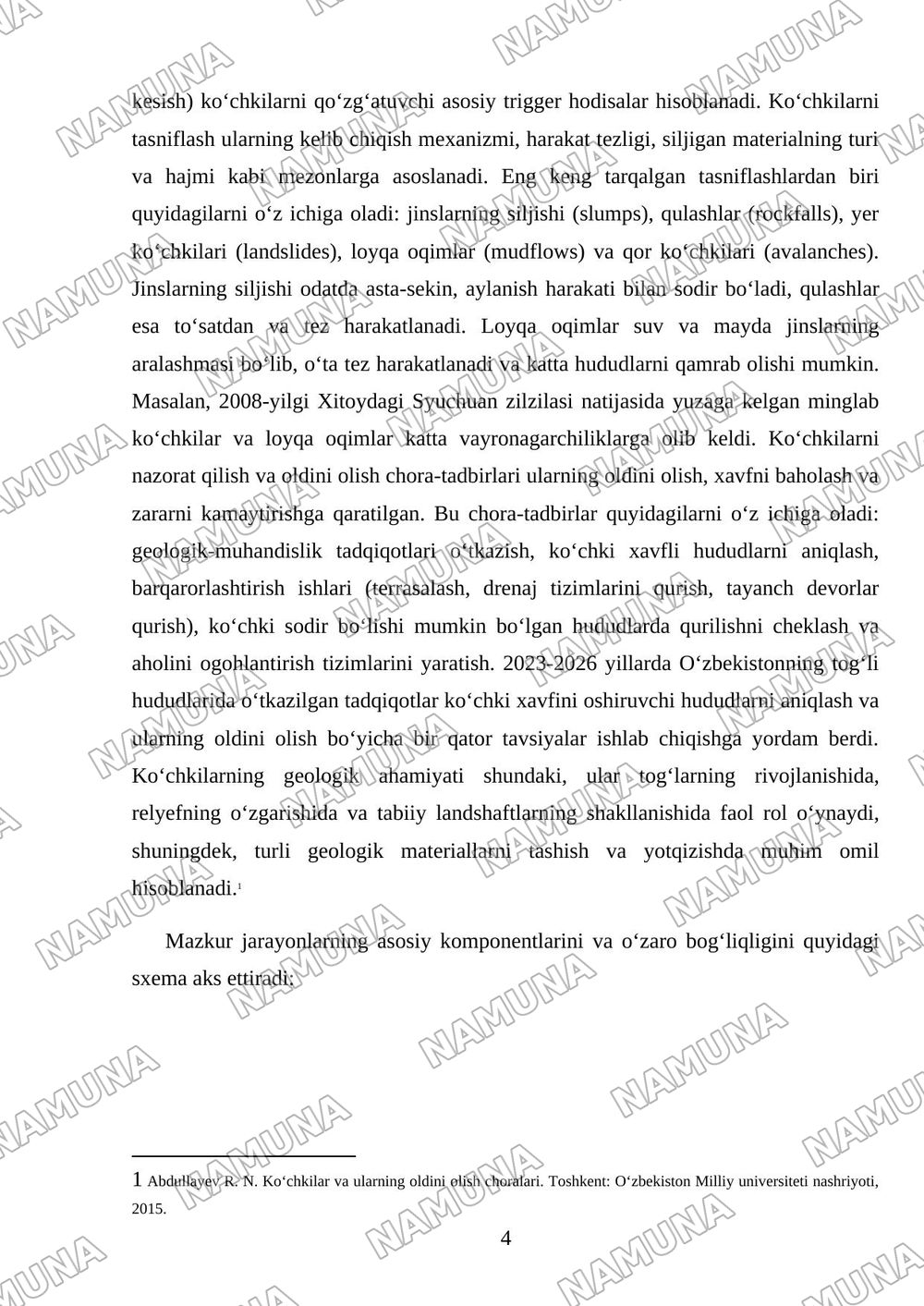 Koʻchkilar shakllanish shartlari va shakllanish sabablar .koʻchkilarni tasniflash va nazorat qilish choralari — mustaqil ish, 4-varaq