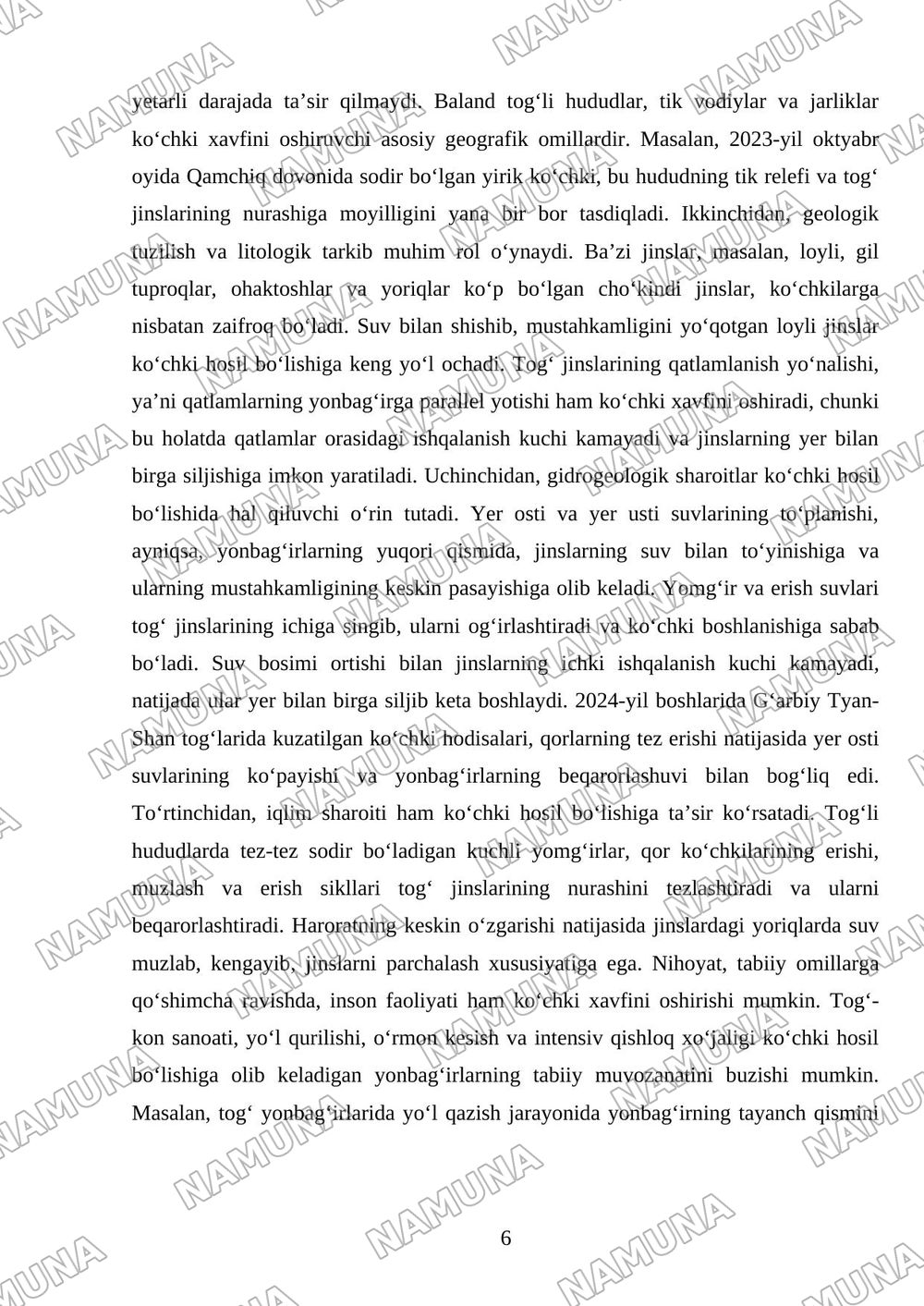 Koʻchkilar shakllanish shartlari va shakllanish sabablar .koʻchkilarni tasniflash va nazorat qilish choralari — mustaqil ish, 6-varaq
