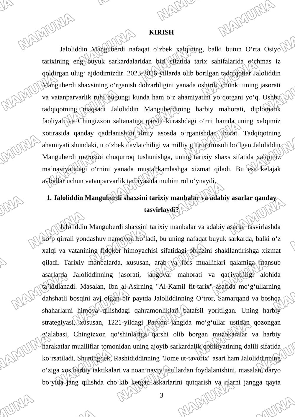 'JaloliddinManguberdi- Vatanhimoyachisi ' — mustaqil ish, 3-varaq
