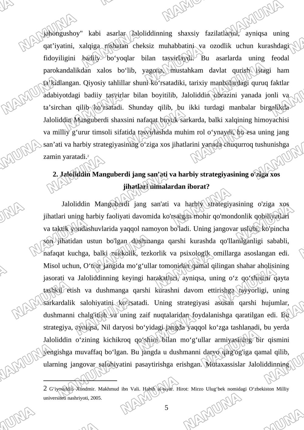 'JaloliddinManguberdi- Vatanhimoyachisi ' — mustaqil ish, 5-varaq