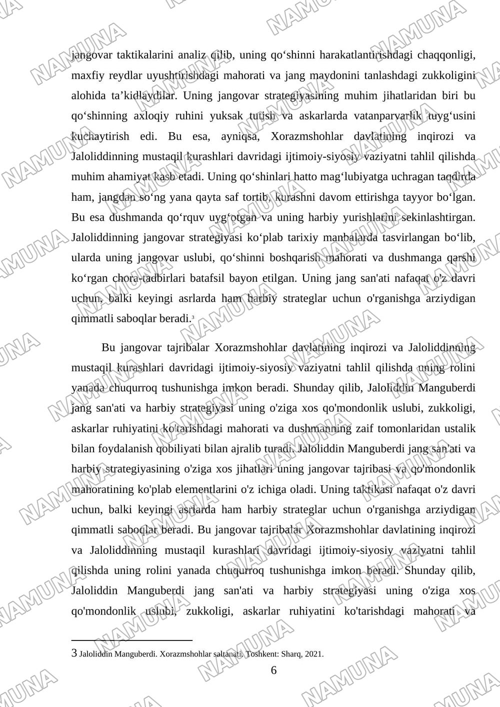 'JaloliddinManguberdi- Vatanhimoyachisi ' — mustaqil ish, 6-varaq