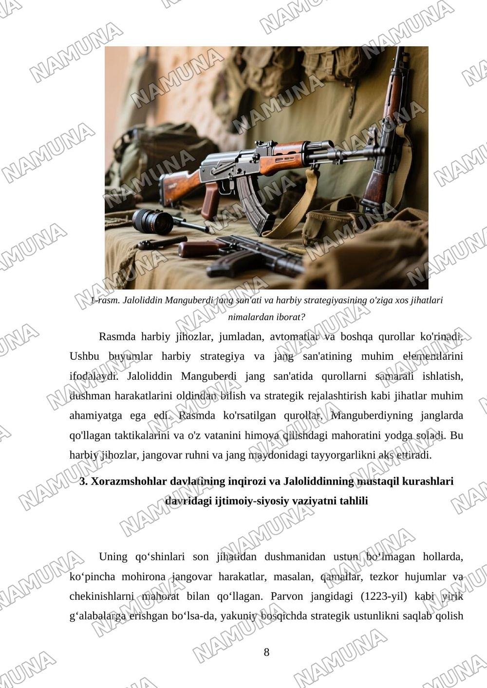 'JaloliddinManguberdi- Vatanhimoyachisi ' — mustaqil ish, 8-varaq