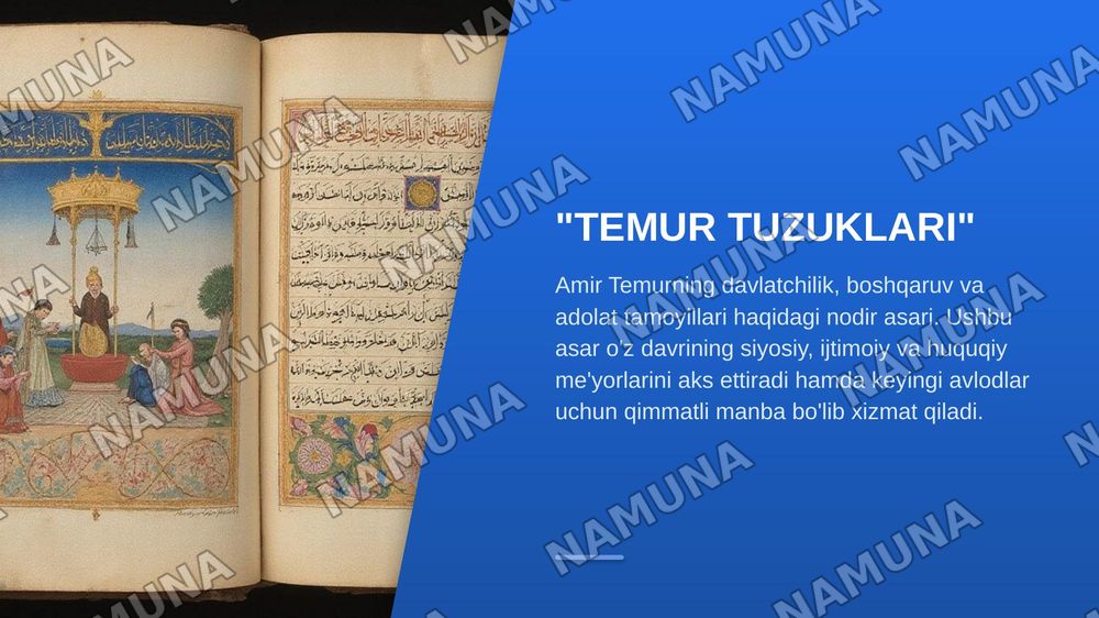 "Temur tuzuklari" va uning hozirgi davrdagi ahamiyati — zamonaviy taqdimot, 3-slayd
