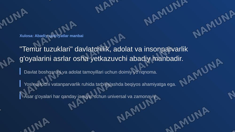 "Temur tuzuklari" va uning hozirgi davrdagi ahamiyati — zamonaviy taqdimot, 7-slayd