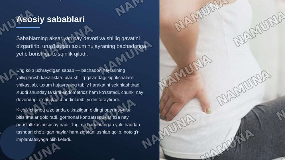 Bachadondan tashqari homiladorlik. Sabablari. Bachadondan tashqari homiladorlik turlari. Tashxislash va tekshirish usullari. — zamonaviy taqdimot, 5-slayd