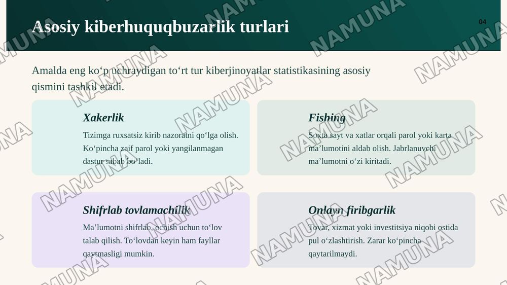 Internet tarmog‘ida amalga oshiriladigan huquqbuzarliklar va ularga qarshi kurashish — zamonaviy taqdimot, 5-slayd