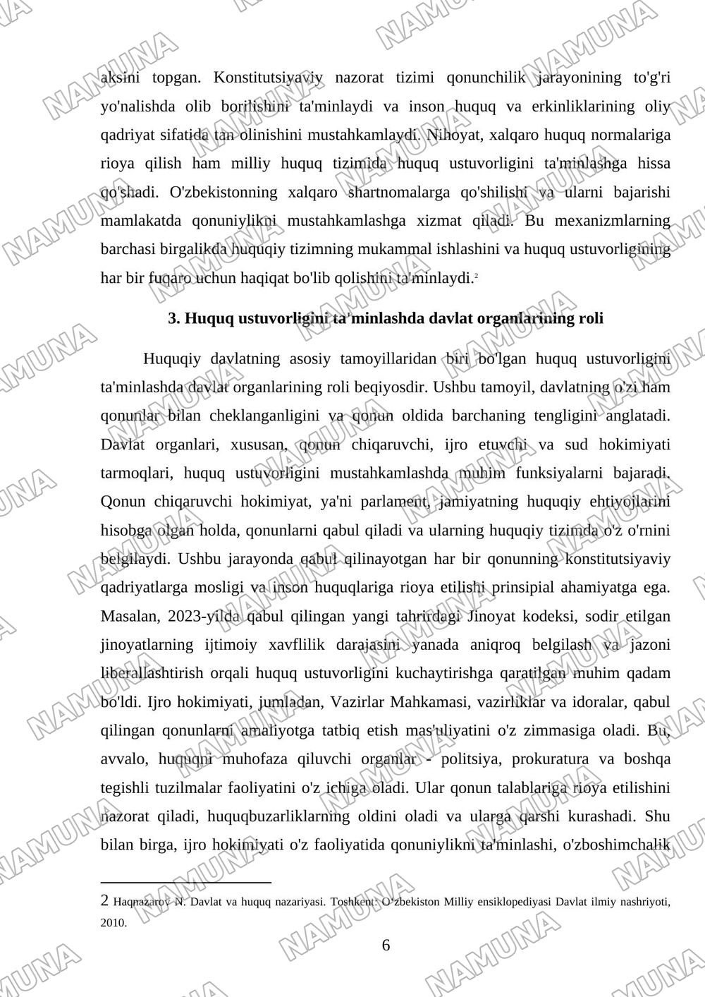 Huquq ustuvorligi tushunchasi va mohiyati — mustaqil ish, 6-varaq